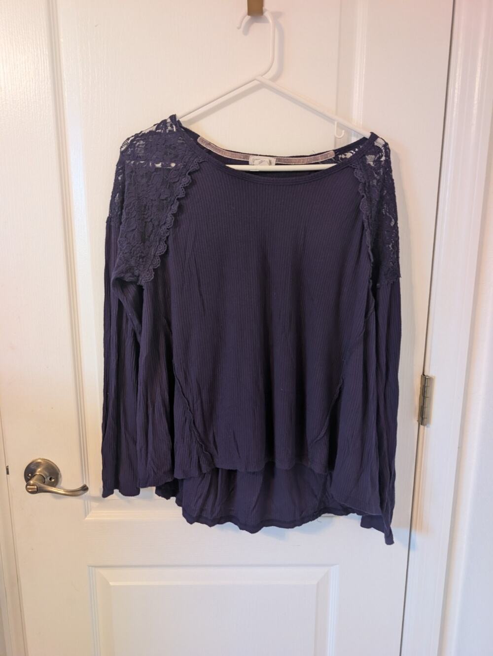 Clover + Scout Women's XL Cottagecore Navy Blue Top with Lace Accents